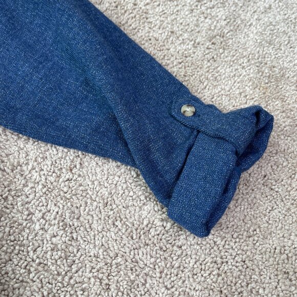 J Jill Blazer Womens S Blue Chambray Open Front Longline Jacket Artsy Oversized - Picture 6 of 10